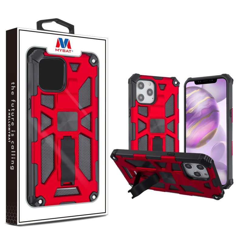 MyBat Sturdy Hybrid Protector Cover (with Stand) for Apple iPhone 12 Pro Max (6.7) - Red / Black