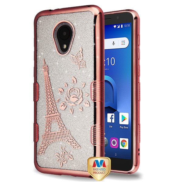 MyBat Full Glitter TUFF Series Case for Alcatel 1X Evolve/5059R (Ideal Xtra) / Avalon V - Electroplating Rose Gold Eiffel Tower (Transparent Clear)