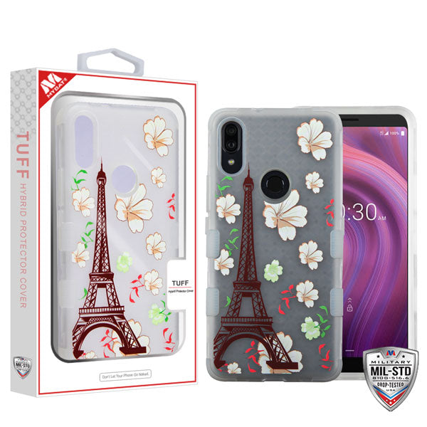 MyBat TUFF Series Case for Alcatel 5032w (3v 2019) - Semi Transparent White Frosted Eiffel Tower in the Season of Blooming / Transparent White