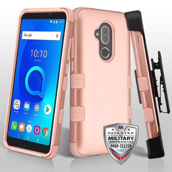 Rose Gold/Rose Gold TUFF Hybrid Phone Protector Cover [Military-Grade Certified](with Black Horizontal Holster)