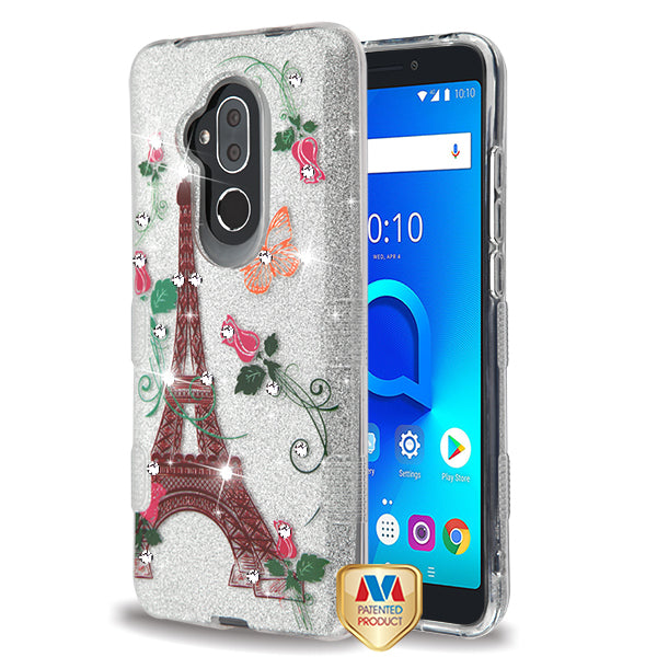MyBat Full Glitter TUFF Series Case for Alcatel 7 Folio / T-Mobile Revvl 2 Plus- Paris Monarch Butterflies Diamante