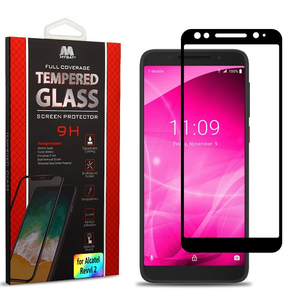 MyBat Full Coverage Tempered Glass Screen Protector for Alcatel Revvl 2/T-Mobile Revvl 2 / 3 - Black