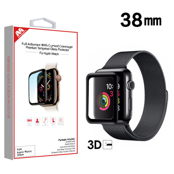 MyBat Full Adhesive with Curved Coverage Premium Tempered Glass Screen Protector for Apple watch 38mm/Watch Series 3 38mm / Watch Series 2 38mm - Black