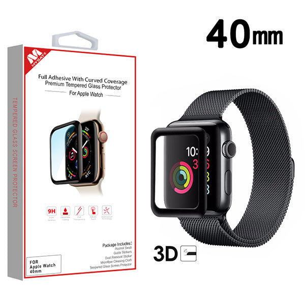 MyBat Full Adhesive with Curved Coverage Premium Tempered Glass Screen Protector for Apple Watch Series 4 40mm/Watch SE 40mm / Watch Series 6 40mm - Black