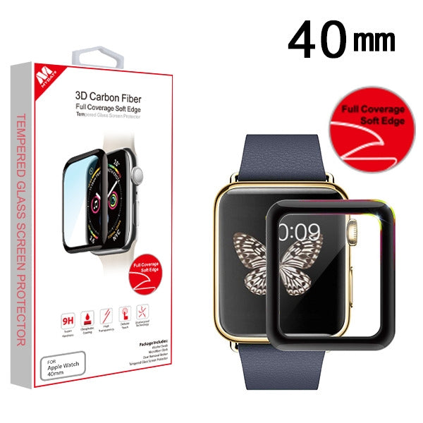 MyBat 3D Carbon Fiber Full Coverage Soft Edge Tempered Glass Screen Protector for Apple Watch Series 5 40mm/Watch SE 40mm / Watch Series 6 40mm - Black