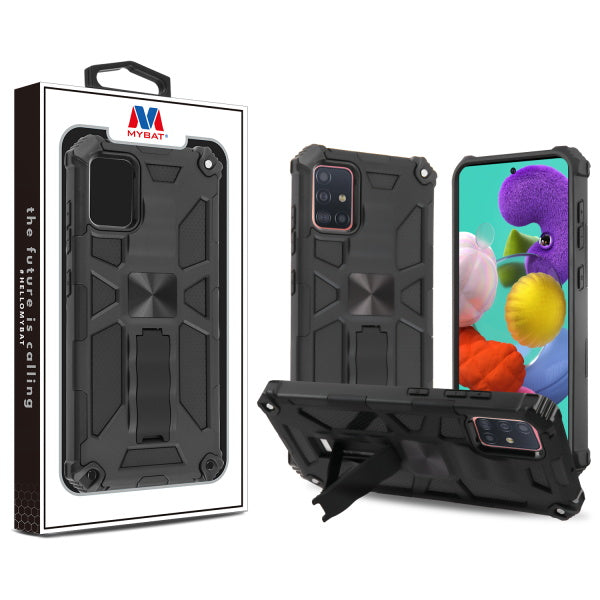 MyBat Sturdy Hybrid Protector Cover (with Stand) for Samsung Galaxy A51 - Black / Black