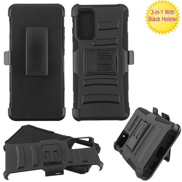 MyBat Advanced Armor Stand Protector Case Combo (with Black Holster) for Samsung Galaxy S20 Fan Edition - Black / Black