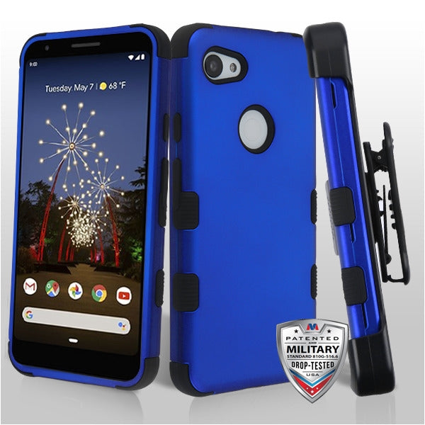 Titanium Dark Blue/Black TUFF Hybrid Phone Protector Cover [Military-Grade Certified](with Black Horizontal Holster)