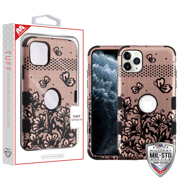 MyBat TUFF Series Case for Apple iPhone 11 Pro - Black Lace Flowers (2D Rose Gold) / Black