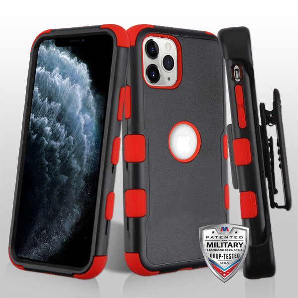 MyBat TUFF Series Case (with Black Horizontal Holster) for Apple iPhone 11 Pro - Natural Black / Red