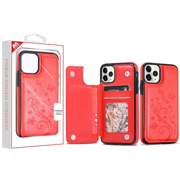 MyBat 3D Butterfly Flower Stow Wallet Case for Apple iPhone 11 Pro - Red