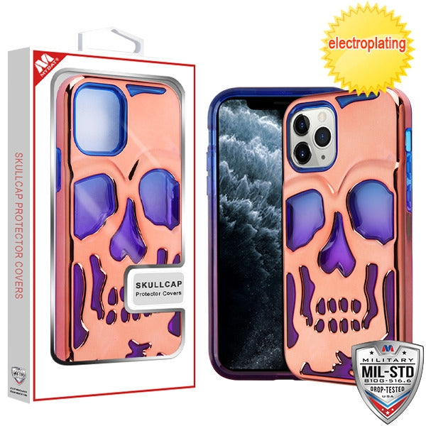 MyBat Skullcap Lucid Hybrid Protector Cover [Military-Grade Certified] for Apple iPhone 11 Pro - Rose Gold Plating / Blue / Purple