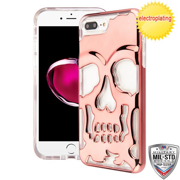 MyBat SKULLCAP Lucid Hybrid Protector Cover [Military-Grade Certified] for Apple iPhone 8 Plus/7 Plus - Rose Gold Plating / Transparent Clear