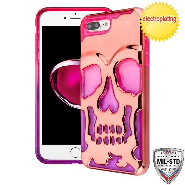 MyBat SKULLCAP Lucid Hybrid Protector Cover [Military-Grade Certified] for Apple iPhone 8 Plus/7 Plus - Rose Gold Plating / Hot Pink / Purple