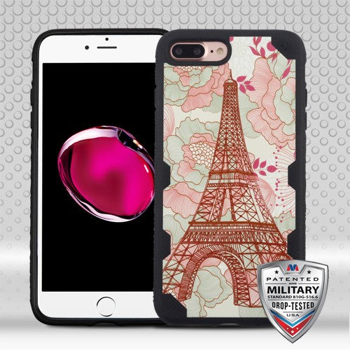 MyBat FreeStyle Challenger Hybrid Protector Cover [Military-Grade Certified] for Apple iPhone 8 Plus/7 Plus - Eiffel Tower / Black