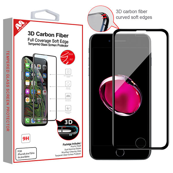 MyBat 3D Carbon Fiber Full Coverage Soft Edge Tempered Glass Screen Protector for Apple iPhone 8 Plus/7 Plus / 6s Plus/6 Plus - Black