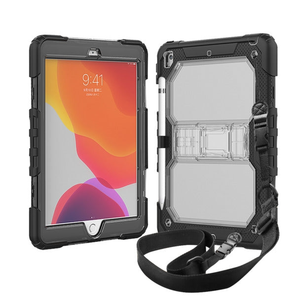 MyBat Heavy Duty Case with Shoulder Strap and Kickstand for Apple iPad 10.2 (2019) (A2197, A2200, A2198) / iPad 10.2 (2020) - Transparent Clear / Black