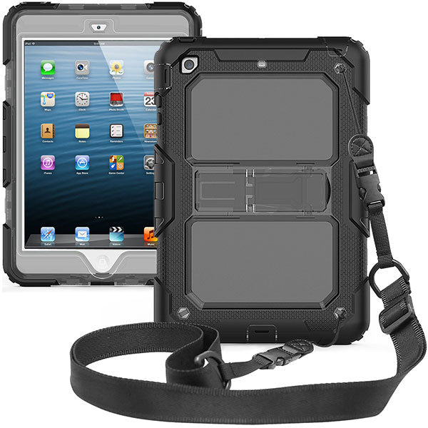 MyBat Heavy Duty Case with Shoulder Strap and Kickstand for Apple iPad mini (A1432,A1454,A1455)/iPad mini 3 (A1599,A1600) / iPad mini with Retina display (A1489,A1490,A1491) - Transparent Smoke / Black