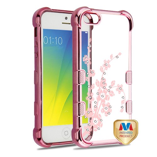 MyBat TUFF Klarity Candy Skin Cover (with Package) for Apple iPhone 5s/5 / SE - Rose Gold Plating & Spring Flowers Diamante