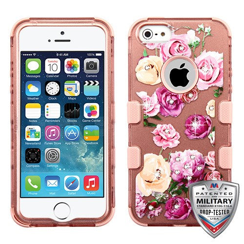 MyBat TUFF Series Case (with Diamonds) for Apple iPhone 5s/5 / SE - Roses (2D Rose Gold) / Rose Gold