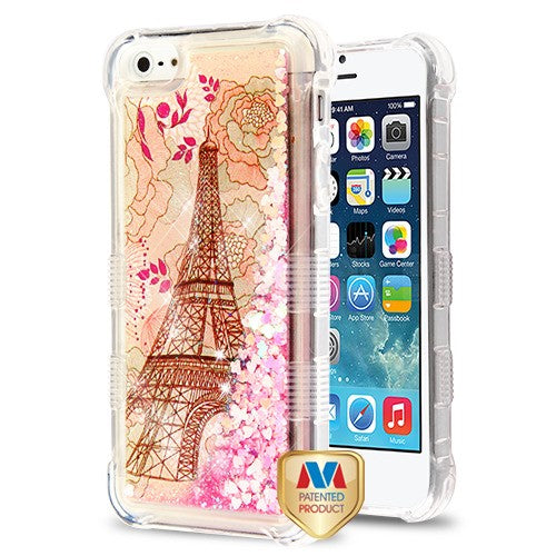 MyBat TUFF Quicksand Glitter Lite Hybrid Protector Cover for Apple iPhone 5s/5 / SE - Eiffel Tower / Pink Hearts