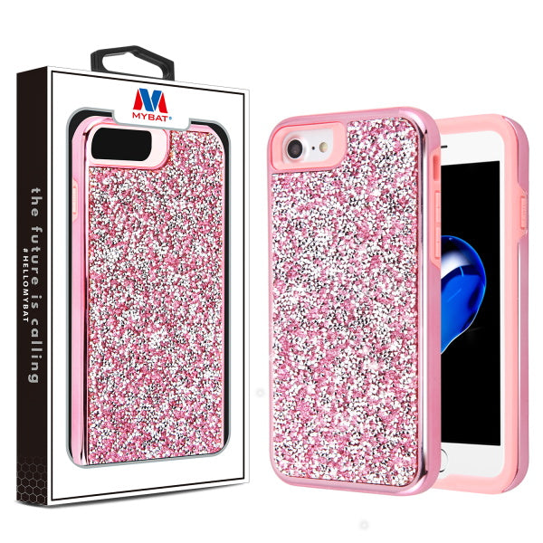 MyBat Encrusted Rhinestones Hybrid Case for Apple iPhone 8/7/iPhone SE (2020) / 6s/6 - Electroplated Pink / Pink