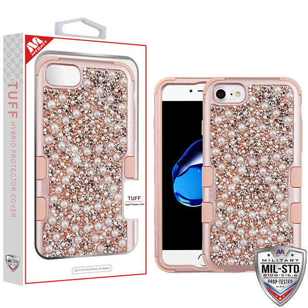 MyBat TUFF Krystal Hybrid Protector Cover [Military-Grade Certified] for Apple iPhone 8/7 / 6s/6 - Rose Gold Mini Crystals & Pearls (Rose Gold) / Rose Gold