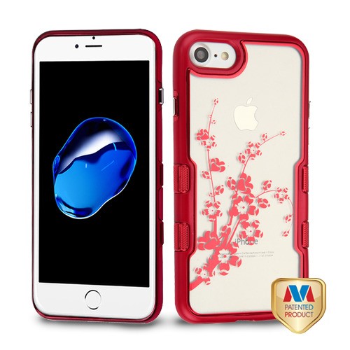 MyBat TUFF Panoview Hybrid Protector Cover for Apple iPhone 8/7 / SE (2020) - Metallic Red / Electroplating Red Spring Flowers (Transparent Clear)