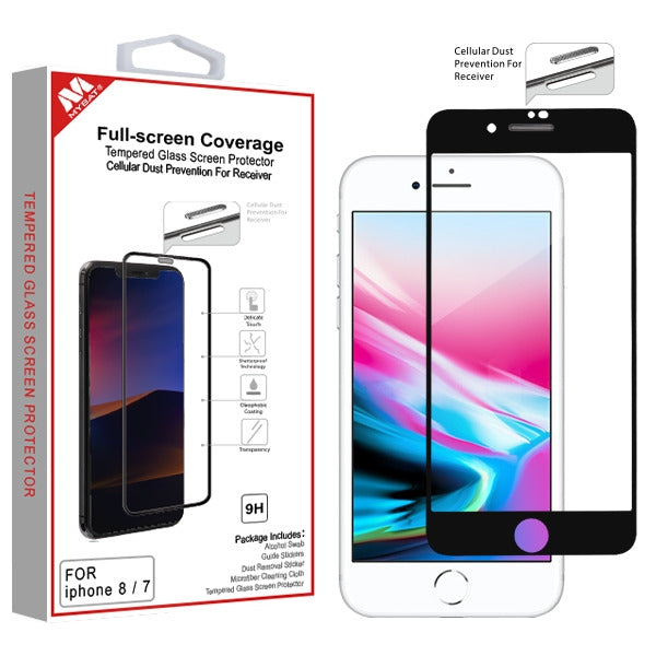 MyBat Full-screen Coverage Tempered Glass Screen Protector (Cellular Dust Prevention For Receiver) for Apple iPhone 8/7 - Black