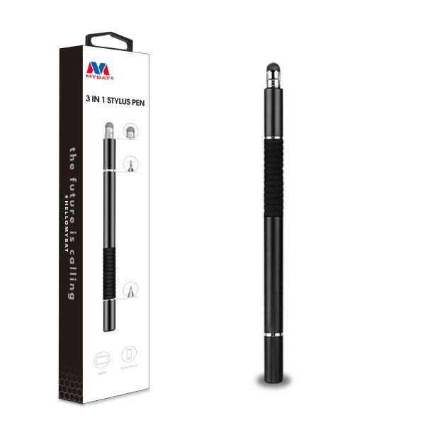 MyBat 3 in 1 Stylus Pen (with Disc Tip & Fiber Tip & Ballpoint Pen) - Black