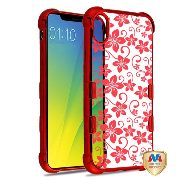 MyBat TUFF Klarity Candy Skin Cover for Apple iPhone XS/X - Red Plating & Hibiscus Flower