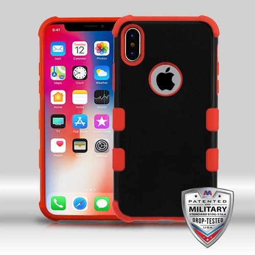MyBat TUFF Merge Hybrid Protector Cover [Military-Grade Certified] for Apple iPhone XS/X - Natural Black / Red