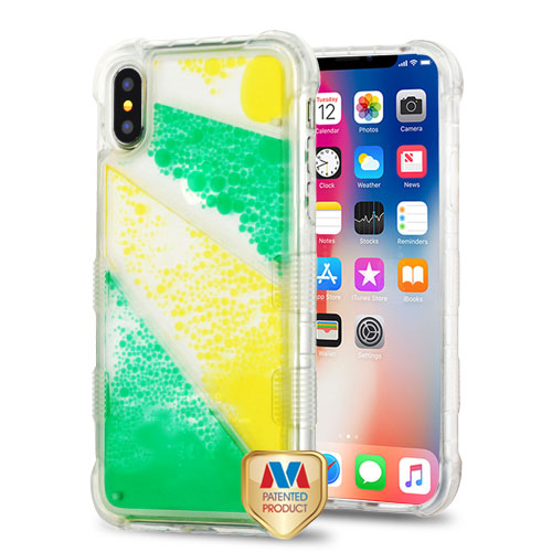 MyBat TUFF AquaLava Hybrid Protector Cover for Apple iPhone XS/X - Transparent Diagonal Partition (Yellow / Green Oil)