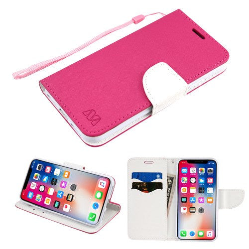 MyBat Liner MyJacket Wallet Crossgrain Series for Apple iPhone XS/X - Hot Pink Pattern / White