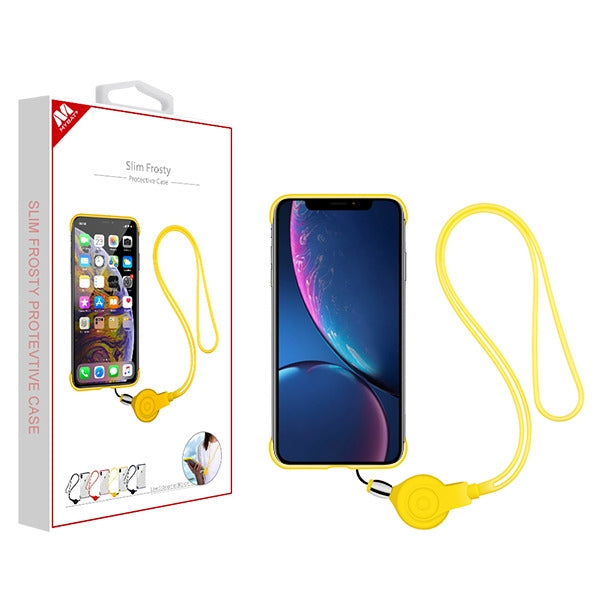 MyBat Slim Frosty Protective Case (with Yellow Lanyard) for Apple iPhone XR - Semi Transparent White Frosted / Yellow