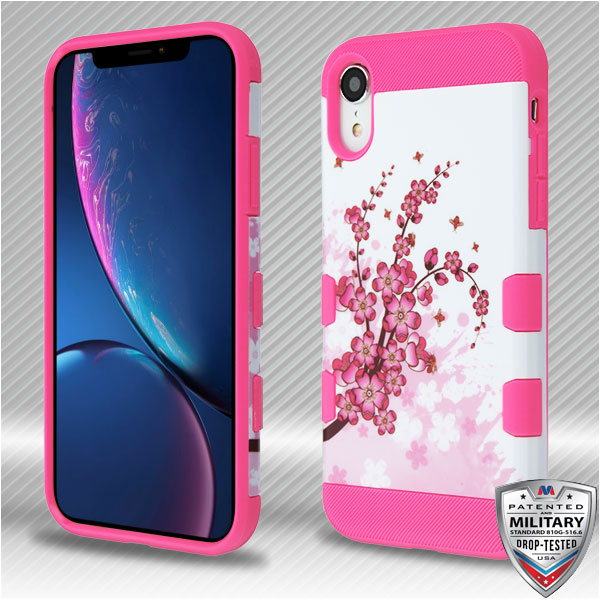 MyBat TUFF Trooper Hybrid Protector Cover [Military-Grade Certified] for Apple iPhone XR - Spring Flowers / Electric Pink