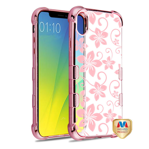 MyBat TUFF Klarity Candy Skin Cover for Apple iPhone XS Max - Rose Gold Plating & Hibiscus Flower
