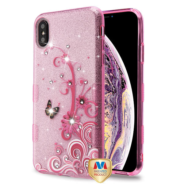 MyBat Full Glitter TUFF Series Case for Apple iPhone XS Max - Butterfly Flowers (Pink) Diamante