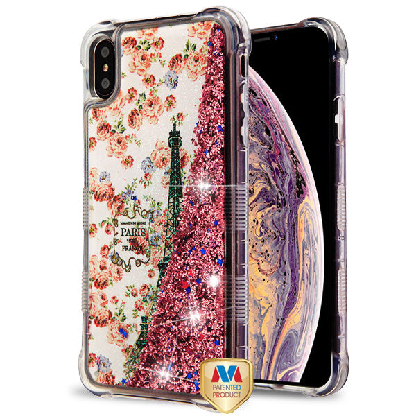 MyBat TUFF Quicksand Glitter Lite Hybrid Protector Cover for Apple iPhone XS Max - Paris in Full Bloom / Rose Gold Flowing Sparkles