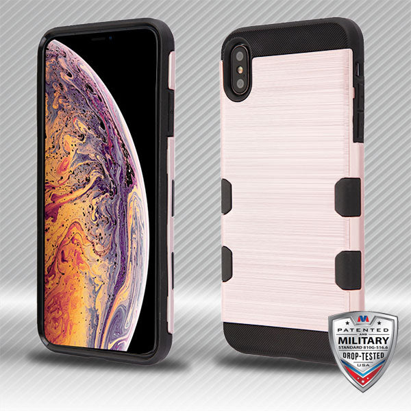 MyBat Brushed TUFF Trooper Hybrid Protector Cover [Military-Grade Certified] for Apple iPhone XS Max - Rose Gold / Black