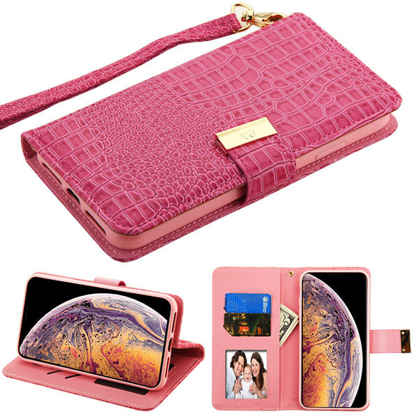 MyBat Crocodile - EmbossedMyJacket Wallet for Apple iPhone XS Max - Hot Pink
