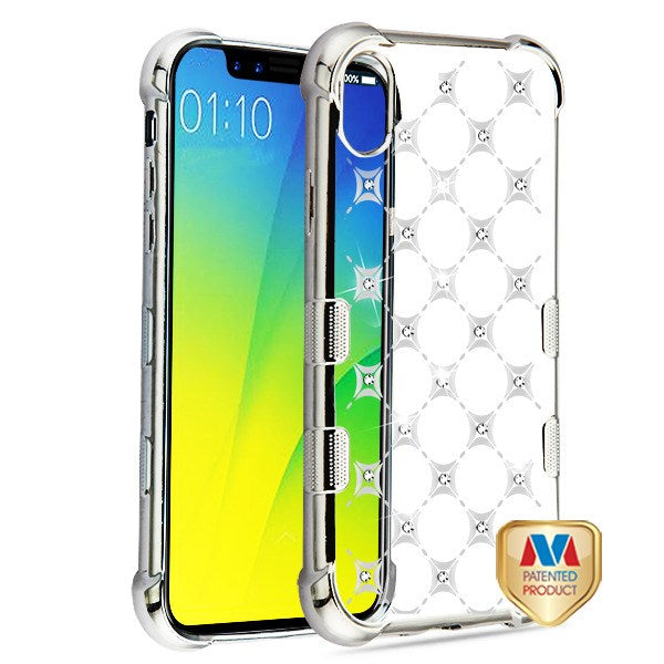 MyBat TUFF Klarity Candy Skin Cover (with Package) for Apple iPhone XS Max - Silver Plating & Cosmo Sparks with Diamond