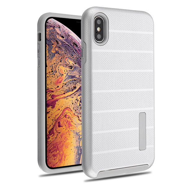 MyBat Fusion Protector Cover for Apple iPhone XS Max - Silver Dots Textured / Iron Gray