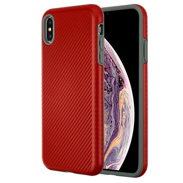 MyBat Fuse Series Case for Apple iPhone XS Max - Red Carbon Fiber Texture / Iron Gray