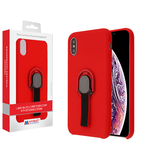 MyBat Liquid Silicone Protector Cover (with Detachable Ring Stand) for Apple iPhone XS Max - Red