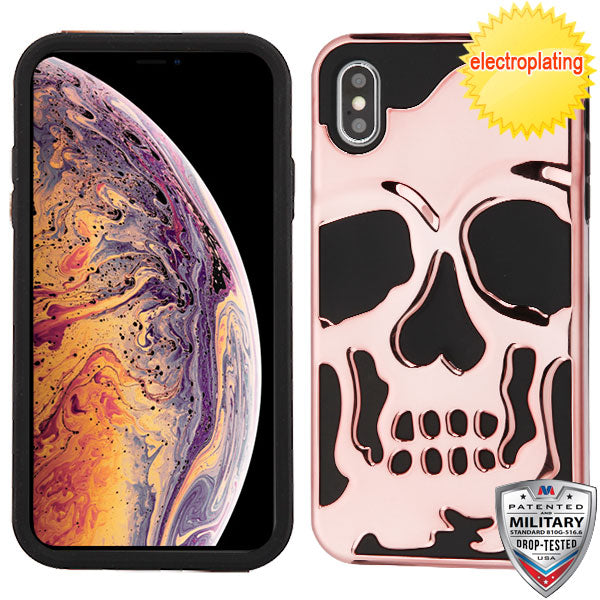 MyBat Skullcap Hybrid Protector Cover [Military-Grade Certified] for Apple iPhone XS Max - Rose Gold Plating / Black