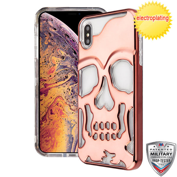MyBat SKULLCAP Lucid Hybrid Protector Cover [Military-Grade Certified] for Apple iPhone XS Max - Rose Gold Plating / Transparent Clear