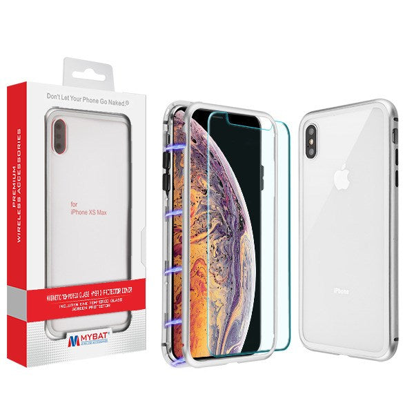 MyBat Magnetic Hybrid Protector Cover with Tempered Glass Screen Protector for Apple iPhone XS Max - Silver