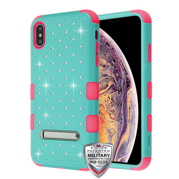 MyBat FullStar TUFF Series Case (with Magnetic Metal Stand) for Apple iPhone XS Max - Natural Teal Green / Electric Pink