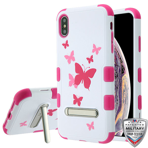 MyBat TUFF Series Case (with Magnetic Metal Stand) for Apple iPhone XS Max - Butterfly Dancing / Hot Pink